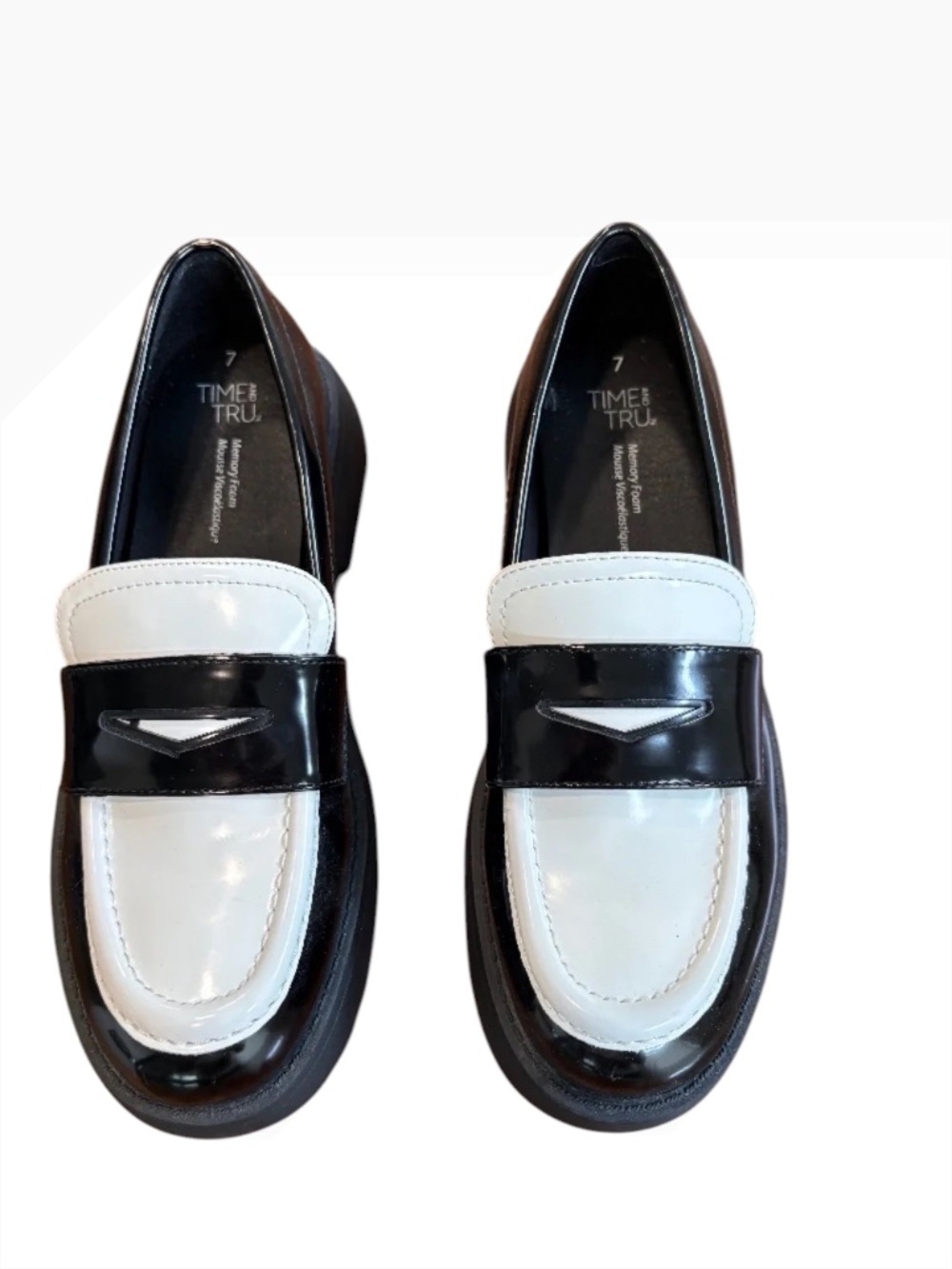 Time and Tru Black White Colorblock Chunky Platform Lug Sole Penny Loafers 7